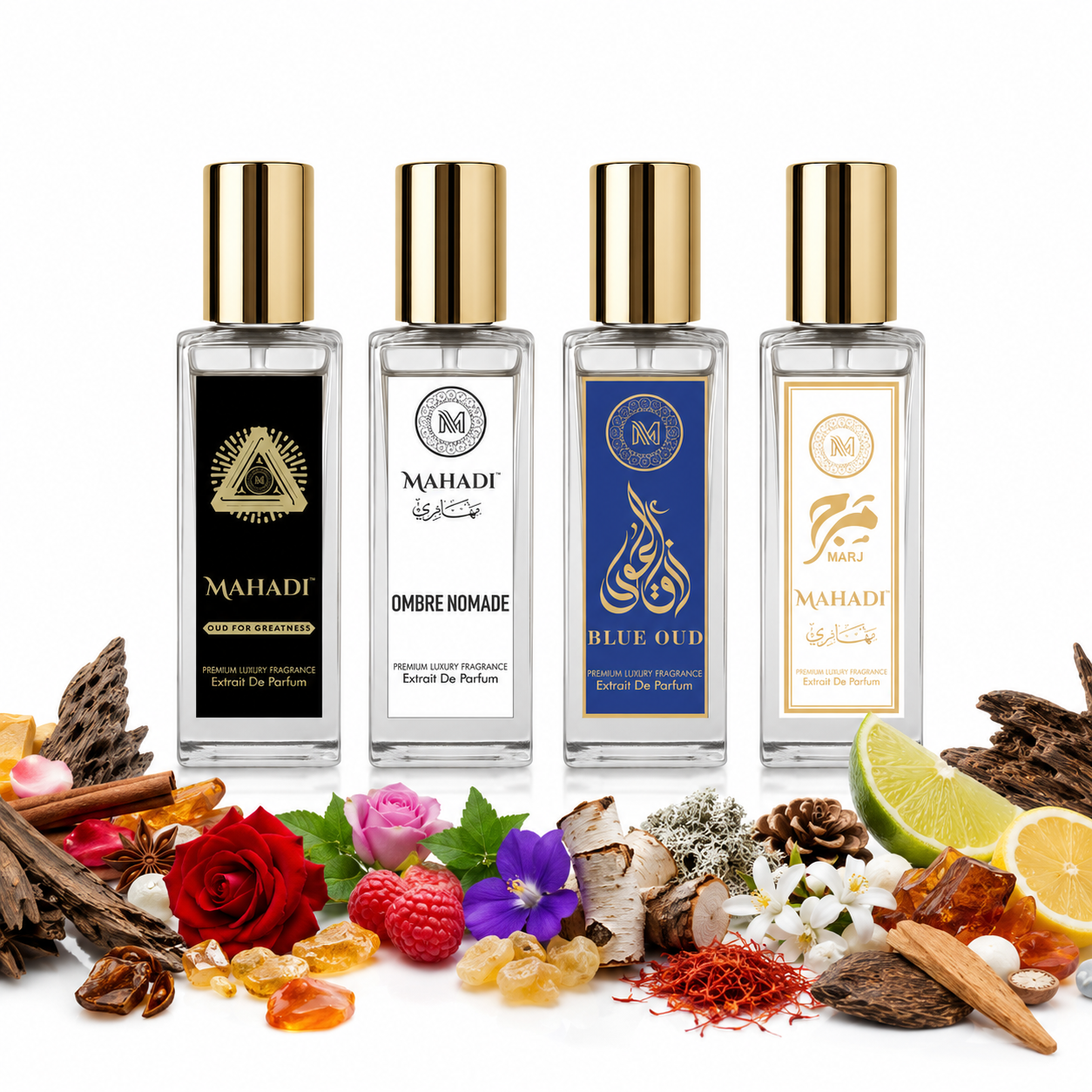 Luxury Perfume Gift Set | Pack Of 4 |Oud For Greatness|Ombre Nomade|Blue Oud| Marj - 4 x 20ml