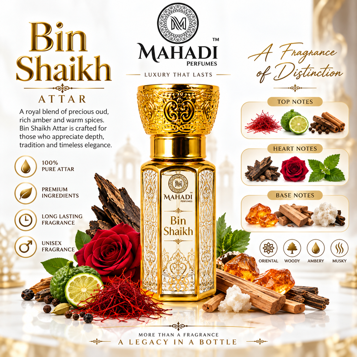 Bin Shaikh Attar | Luxury Oud, Amber & Musk Perfume Oil | Long Lasting Unisex Attar