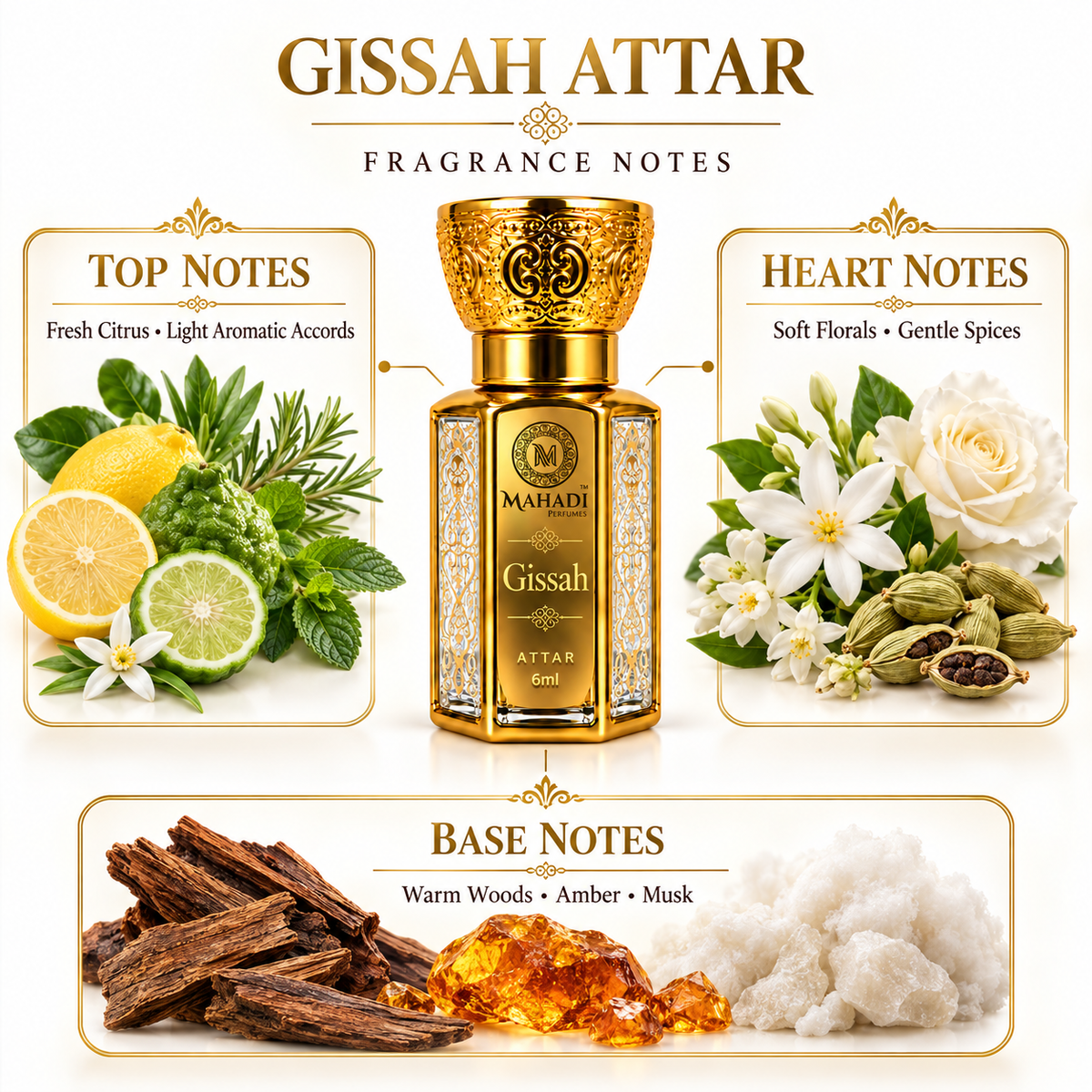 Gissah Attar 6ml | Long-Lasting Oriental Floral Woody Fragrance