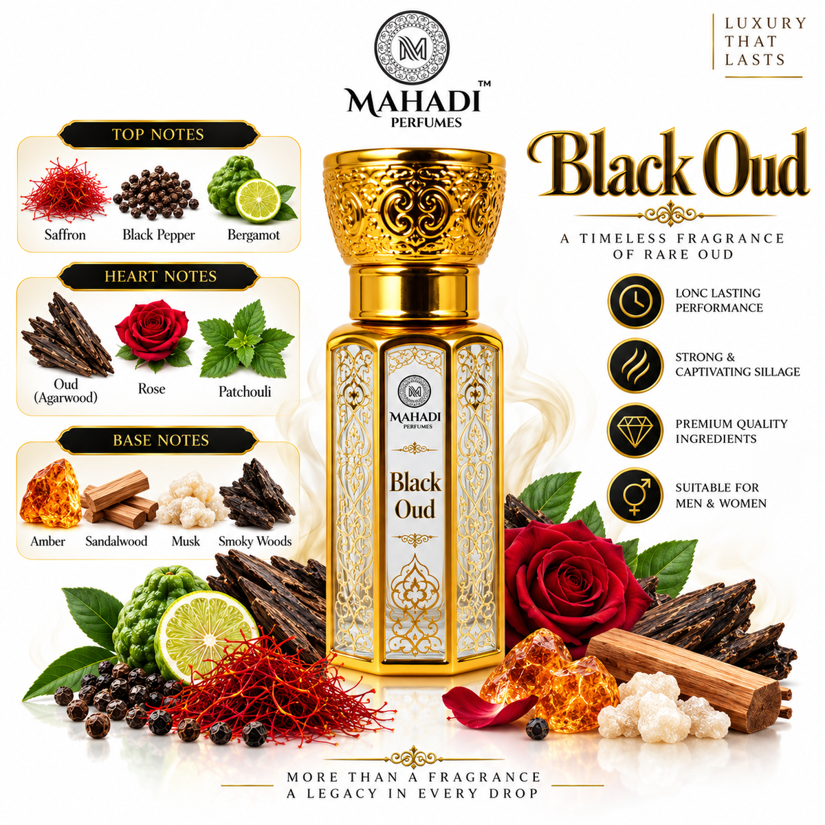 Black Oud Attar | Long Lasting Oud Perfume Oil for Men & Women
