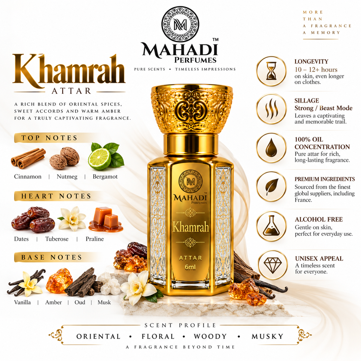 Khamrah Attar | Long Lasting Sweet Amber Spicy Perfume Oil for Men & Women