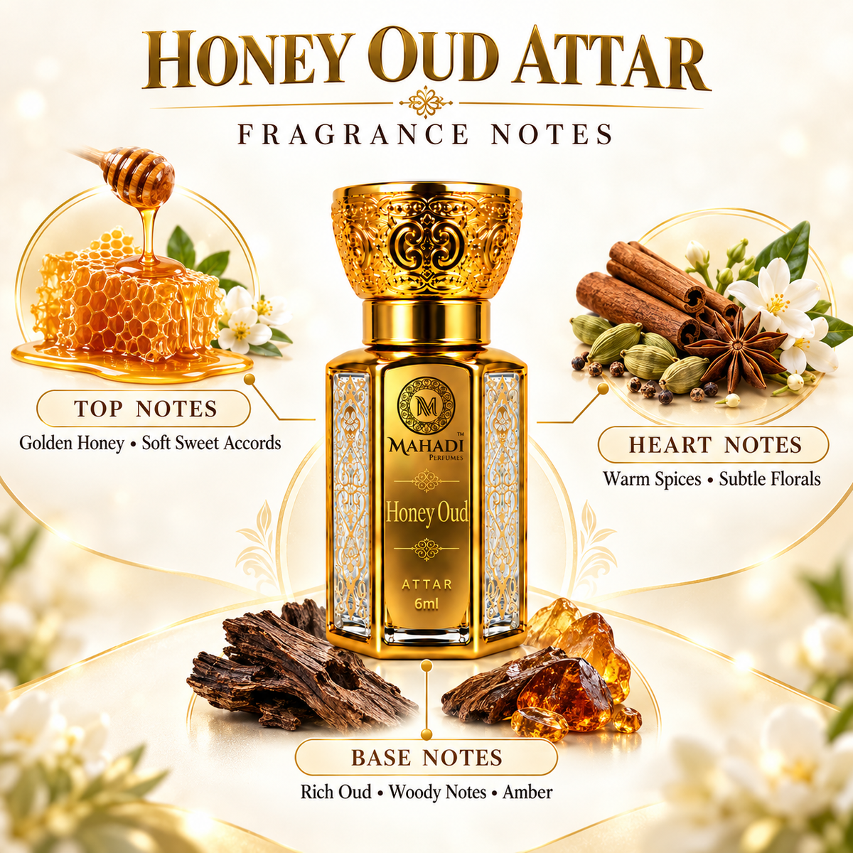 Honey Oud Attar for Men & Women | Long-Lasting Perfume Oil – 6ml