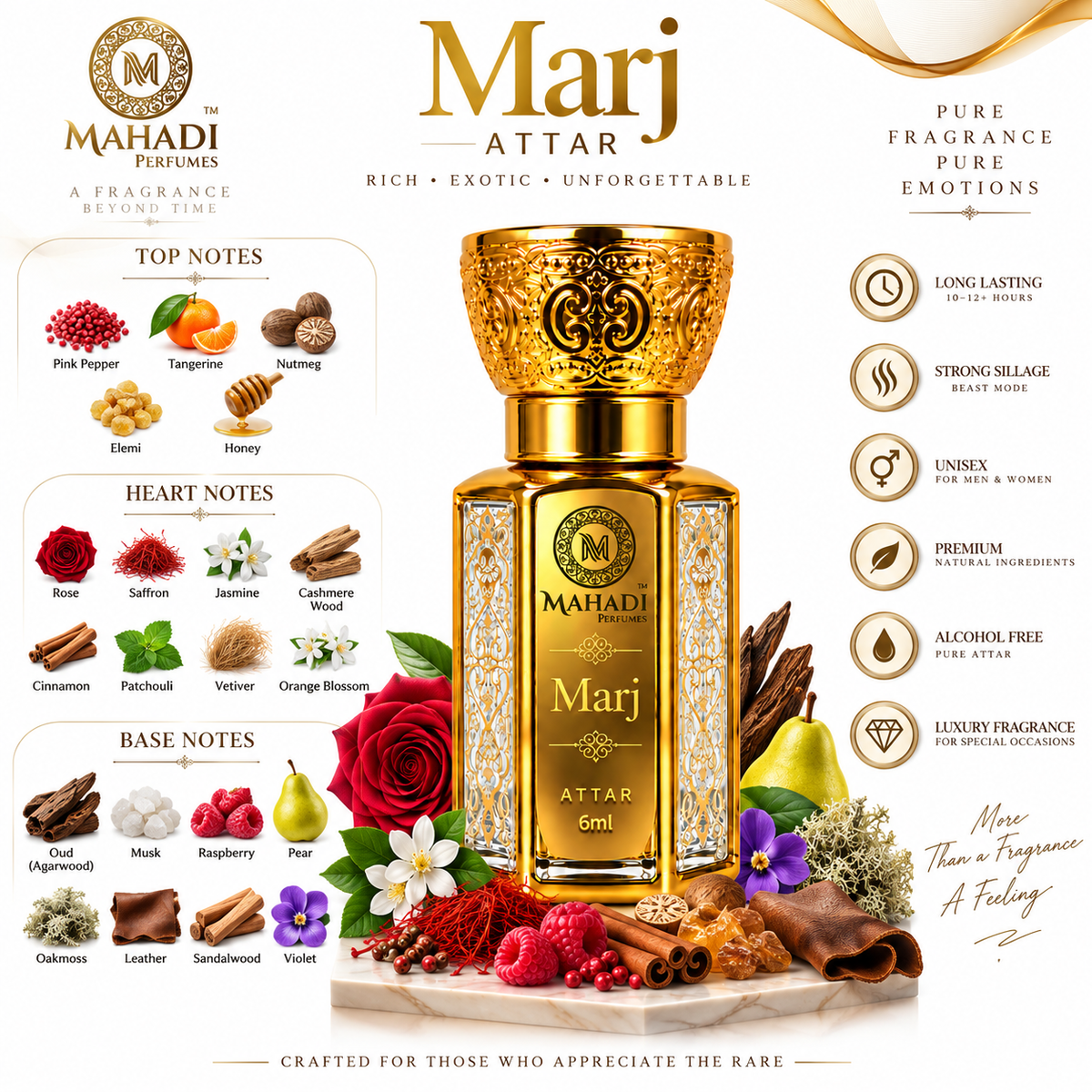Marj Attar – Luxury Oud, Floral & Woody Long Lasting Unisex attar Oil