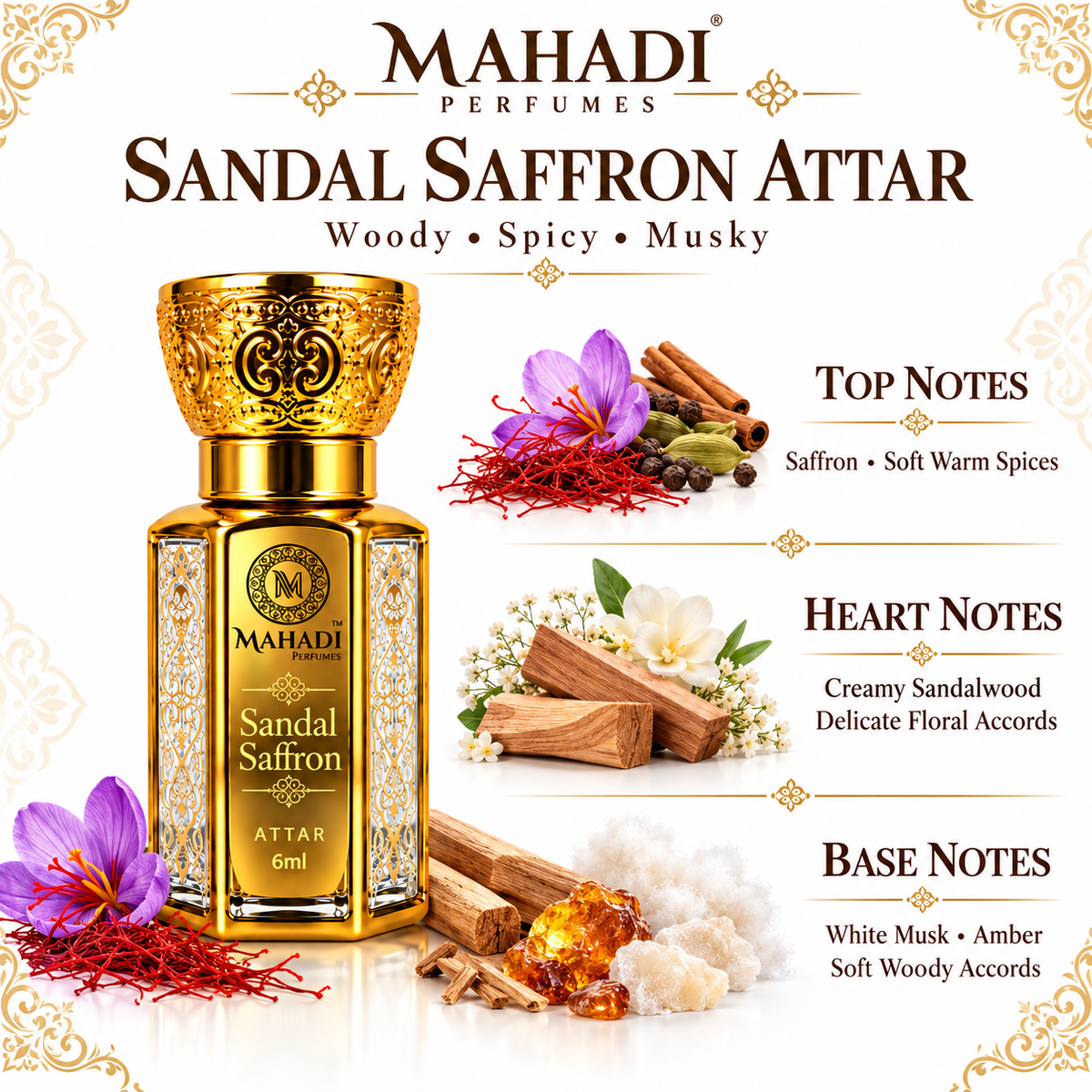 Sandal Saffron Attar 6ml | Woody & Spicy Unisex Fragrance