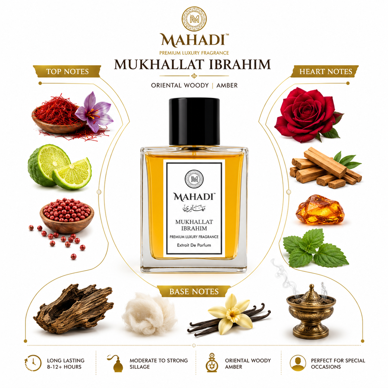 Mukhallat Ibrahim Extrait De Parfum | Luxury Oud Perfume by Mahadi