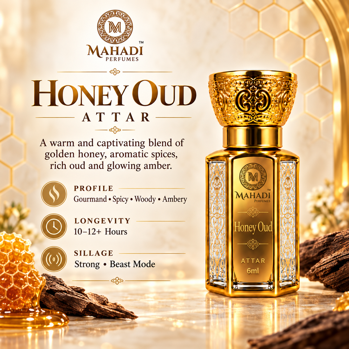 Honey Oud Attar for Men & Women | Long-Lasting Perfume Oil – 6ml