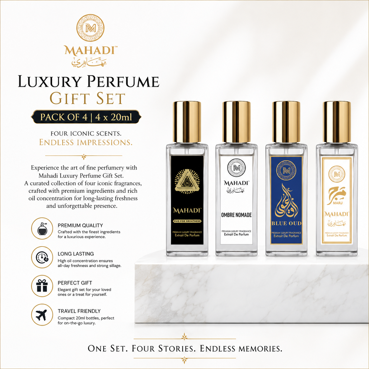 Luxury Perfume Gift Set | Pack Of 4 |Oud For Greatness|Ombre Nomade|Blue Oud| Marj - 4 x 20ml