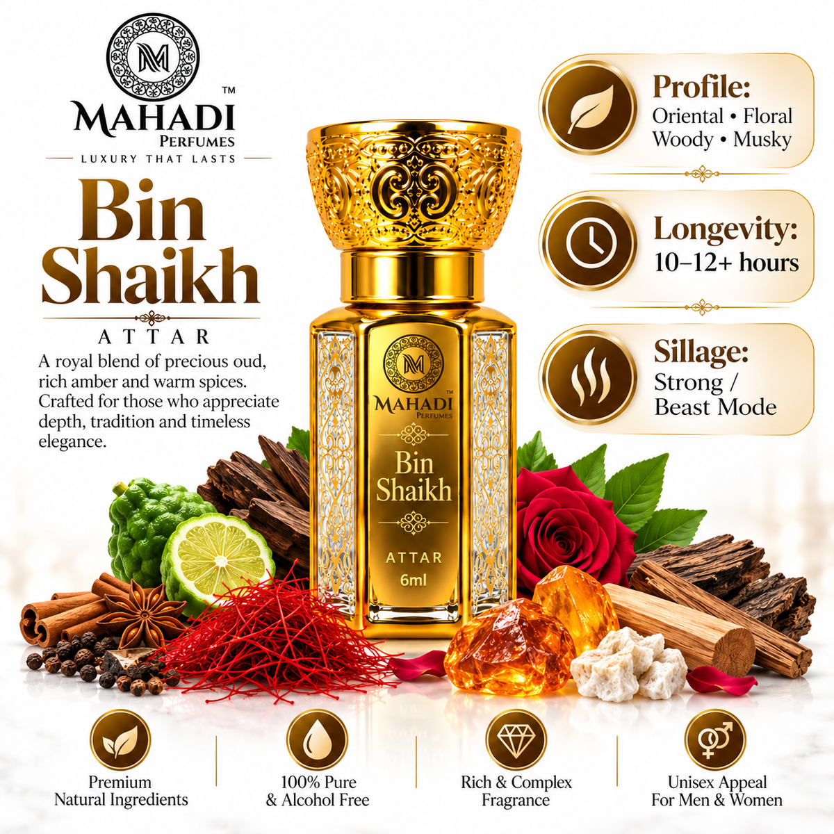 Bin Shaikh Attar | Luxury Oud, Amber & Musk Perfume Oil | Long Lasting Unisex Attar