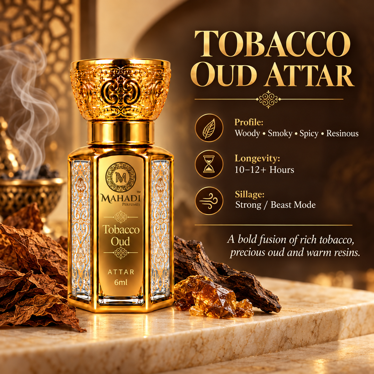Tobacco Oud Attar 6ml | Long-Lasting Woody & Smoky Fragrance