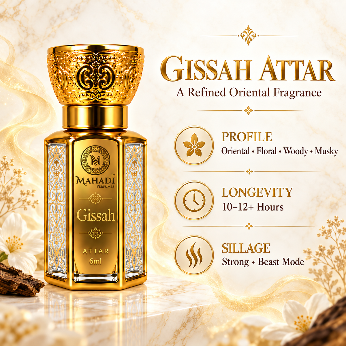 Gissah Attar 6ml | Long-Lasting Oriental Floral Woody Fragrance