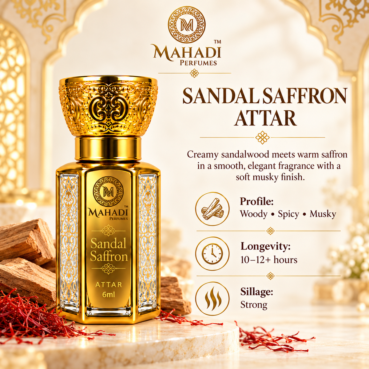 Sandal Saffron Attar 6ml | Woody & Spicy Unisex Fragrance