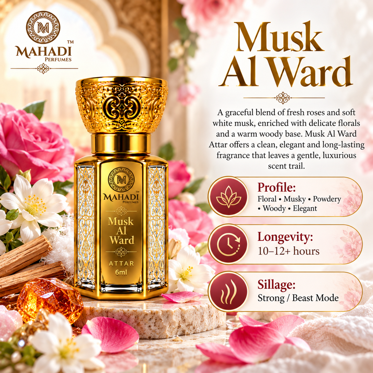Musk Al Ward Attar | Rose & White Musk Perfume Oil