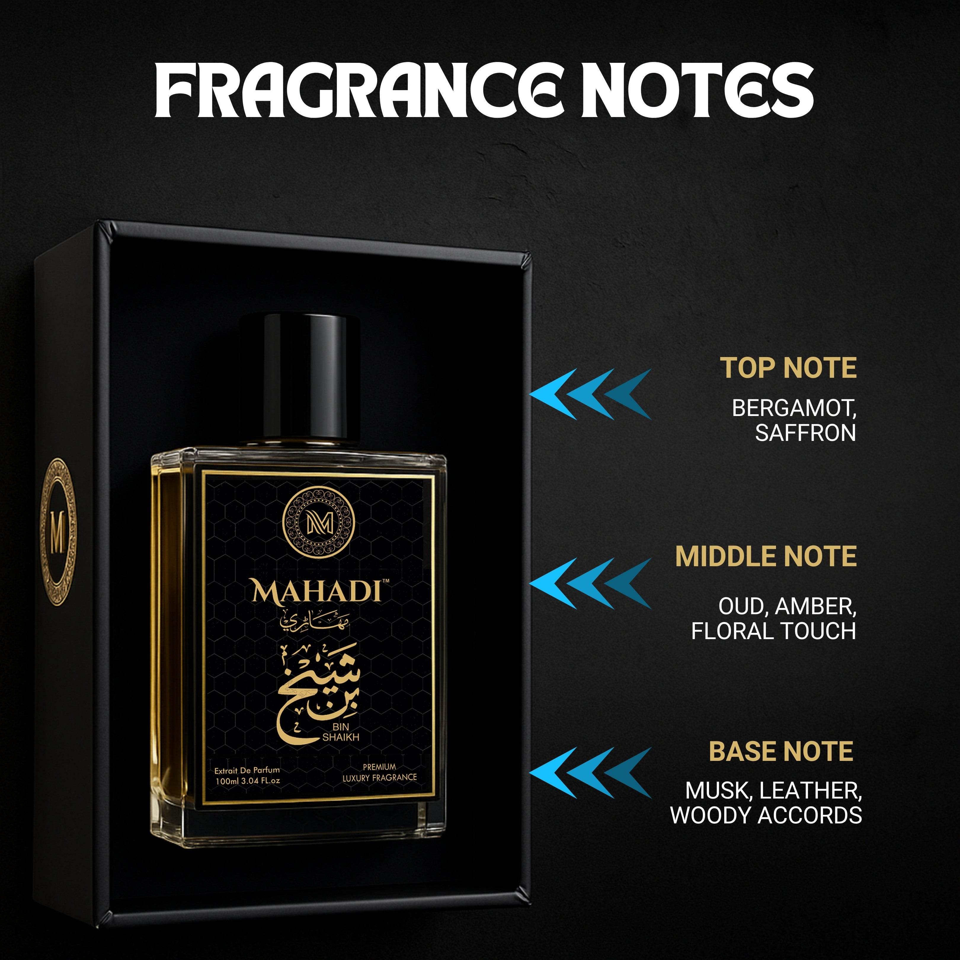 Bin Shaikh Eau De Parfum | Long-Lasting Fragrance | Strong Projection & Sillage | Best Arabic perfume | Strong perfume for men | Variants Available : 35 ml / 100 ml - Mahadi Perfumes