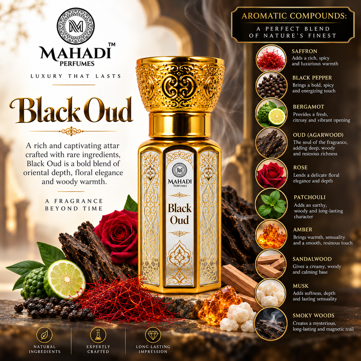 Black Oud Attar | Long Lasting Oud Perfume Oil for Men & Women