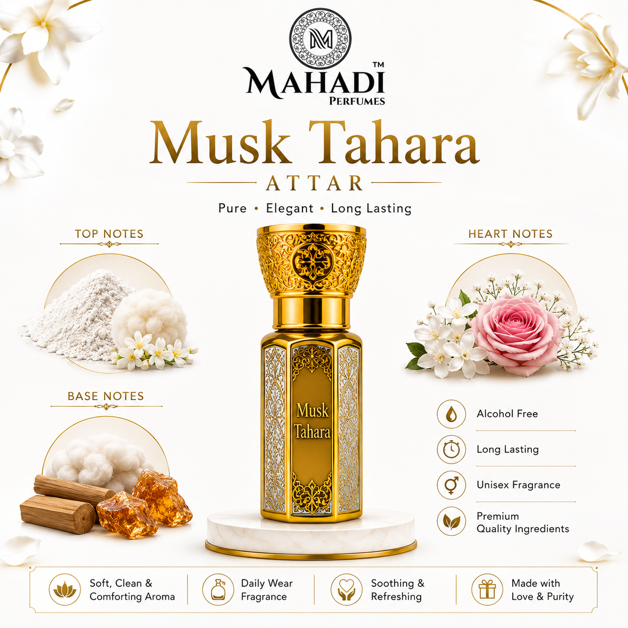 Musk Tahara Attar – Pure White Musk | Long-Lasting Alcohol-Free Unisex Attar
