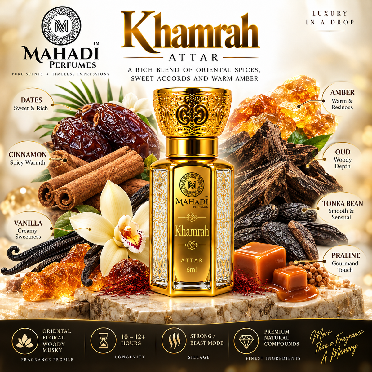 Khamrah Attar | Long Lasting Sweet Amber Spicy Perfume Oil for Men & Women