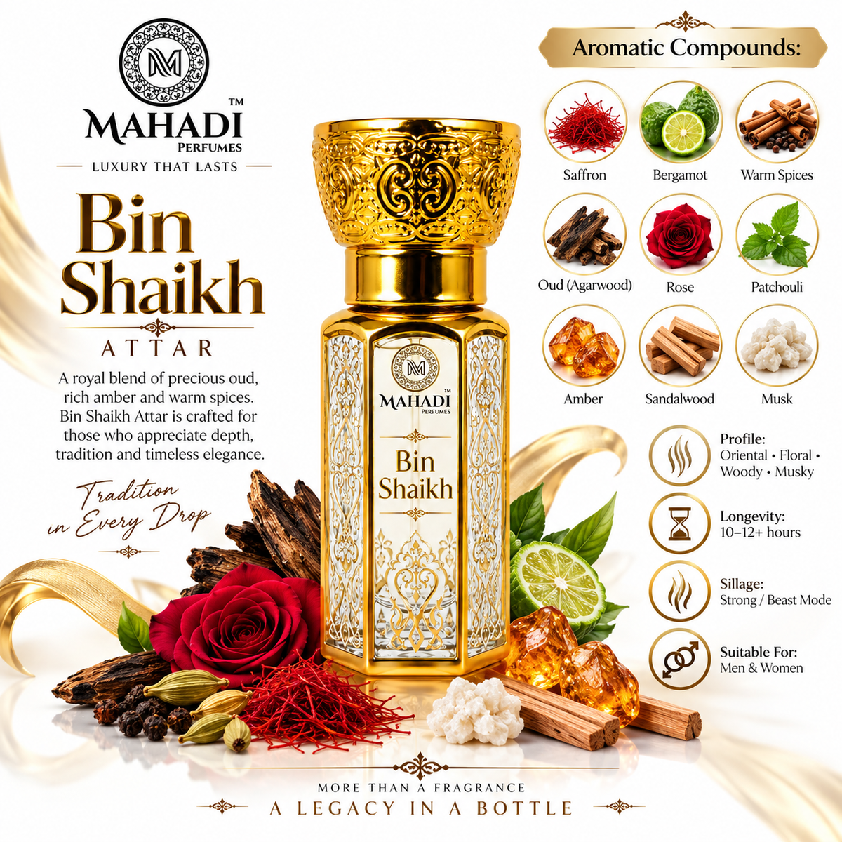 Bin Shaikh Attar | Luxury Oud, Amber & Musk Perfume Oil | Long Lasting Unisex Attar