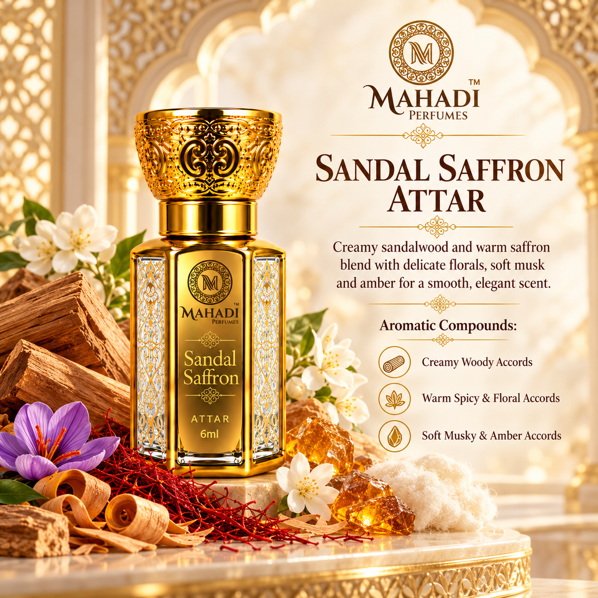 Sandal Saffron Attar 6ml | Woody & Spicy Unisex Fragrance