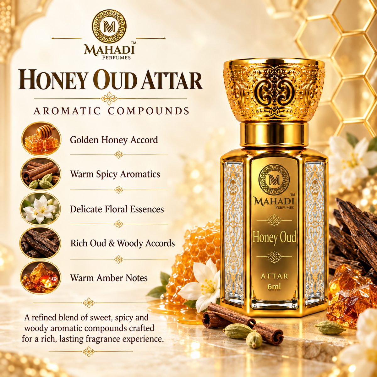 Honey Oud Attar for Men & Women | Long-Lasting Perfume Oil – 6ml