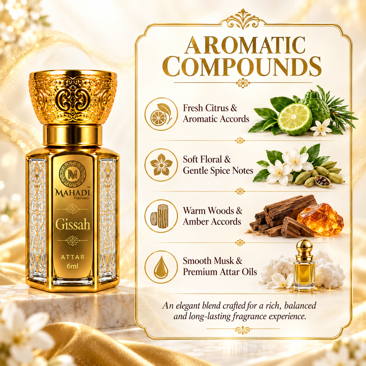 Gissah Attar 6ml | Long-Lasting Oriental Floral Woody Fragrance