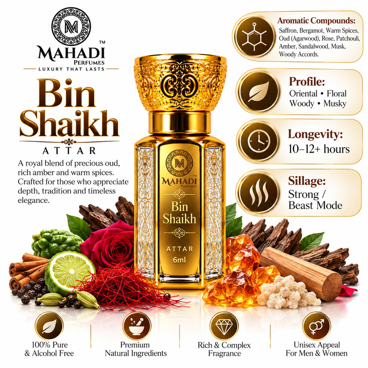 Bin Shaikh Attar | Luxury Oud, Amber & Musk Perfume Oil | Long Lasting Unisex Attar