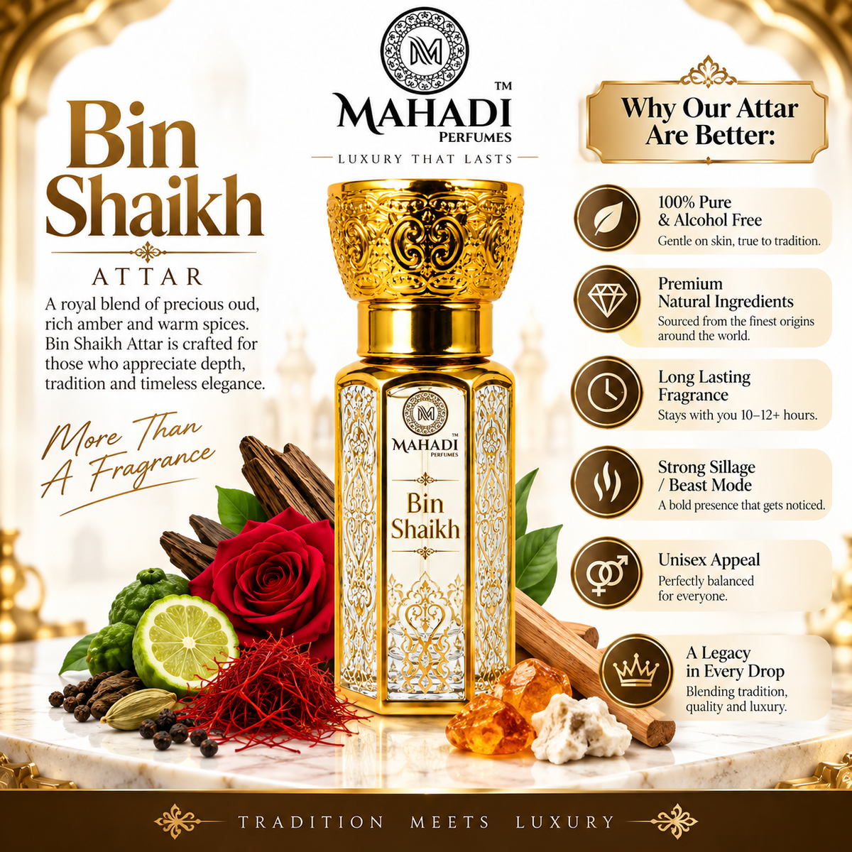Bin Shaikh Attar | Luxury Oud, Amber & Musk Perfume Oil | Long Lasting Unisex Attar