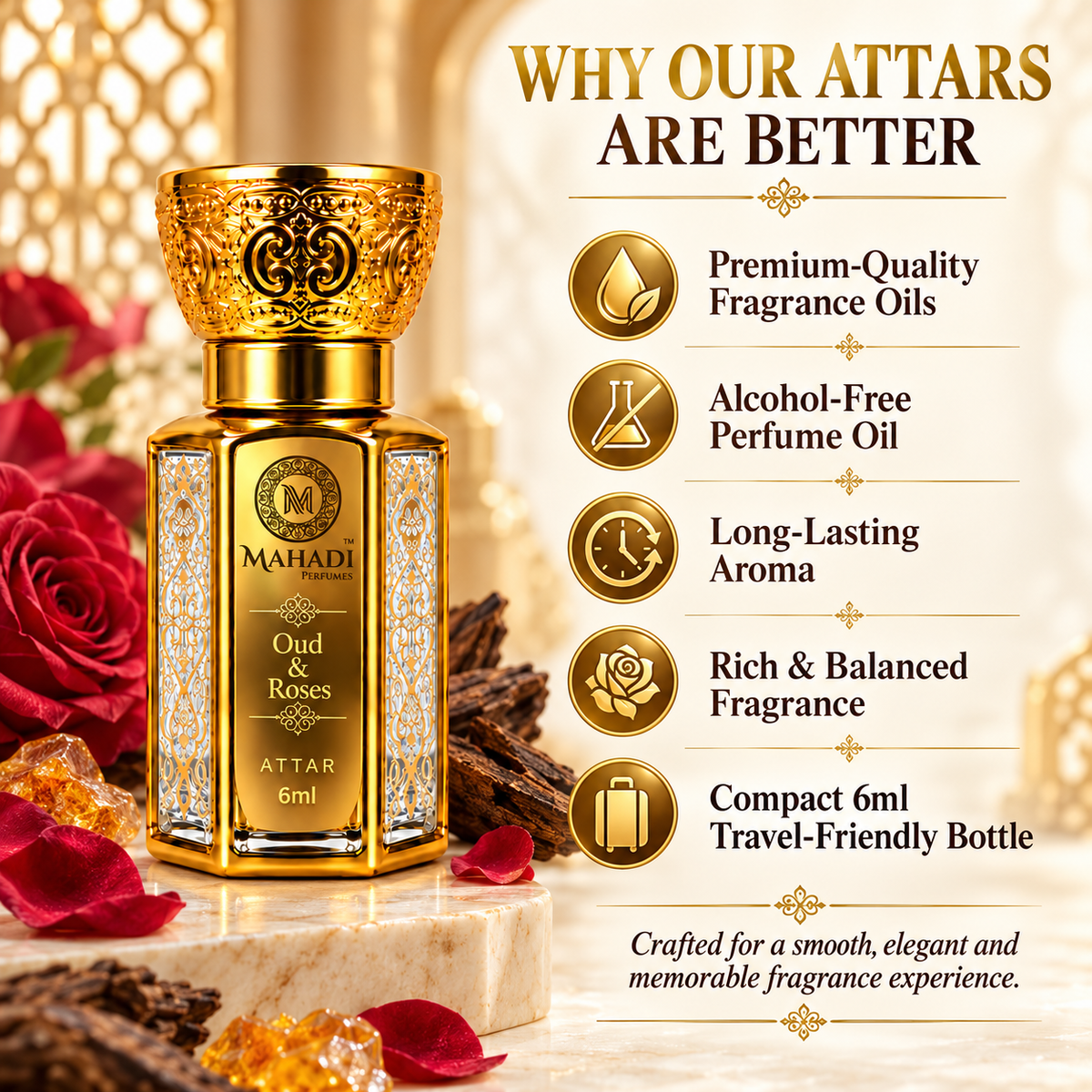 Oud & Roses Attar | Long-Lasting Unisex Fragrance