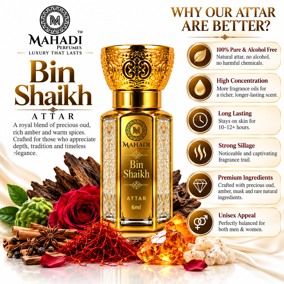 Bin Shaikh Attar | Luxury Oud, Amber & Musk Perfume Oil | Long Lasting Unisex Attar