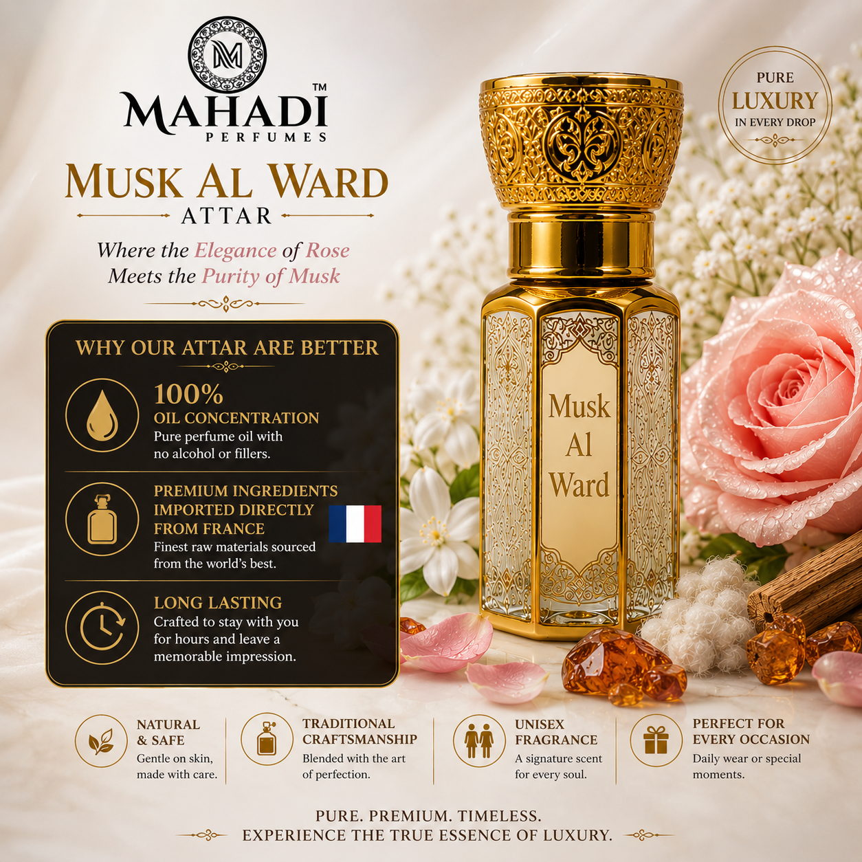 Musk Al Ward Attar | Rose & White Musk Perfume Oil