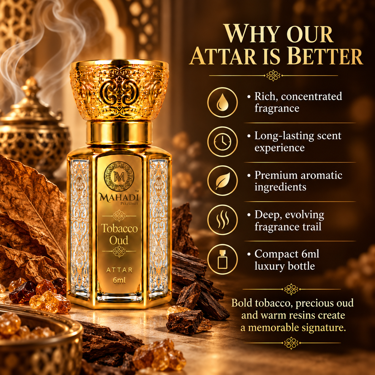 Tobacco Oud Attar 6ml | Long-Lasting Woody & Smoky Fragrance