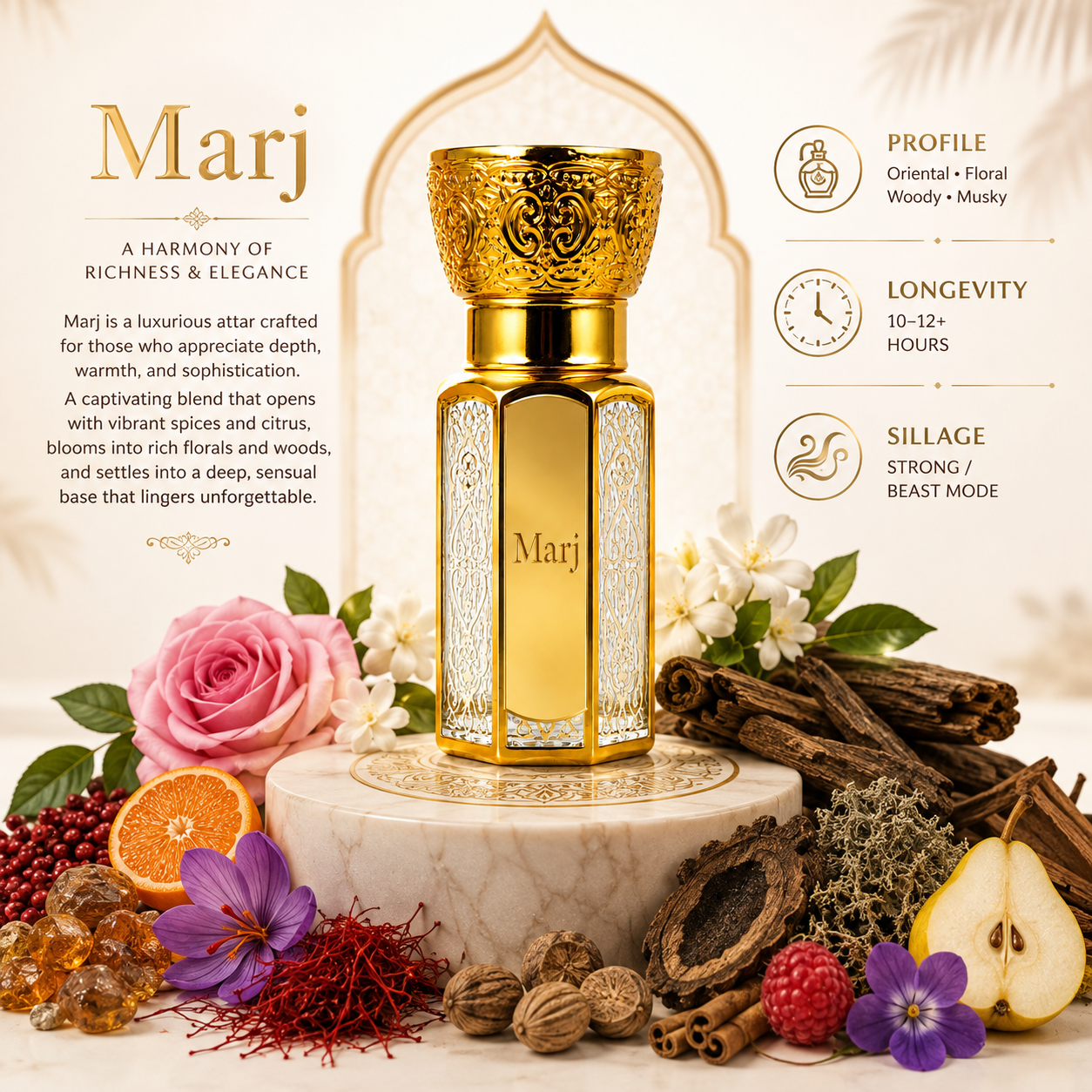 Marj Attar – Luxury Oud, Floral & Woody Long Lasting Unisex attar Oil