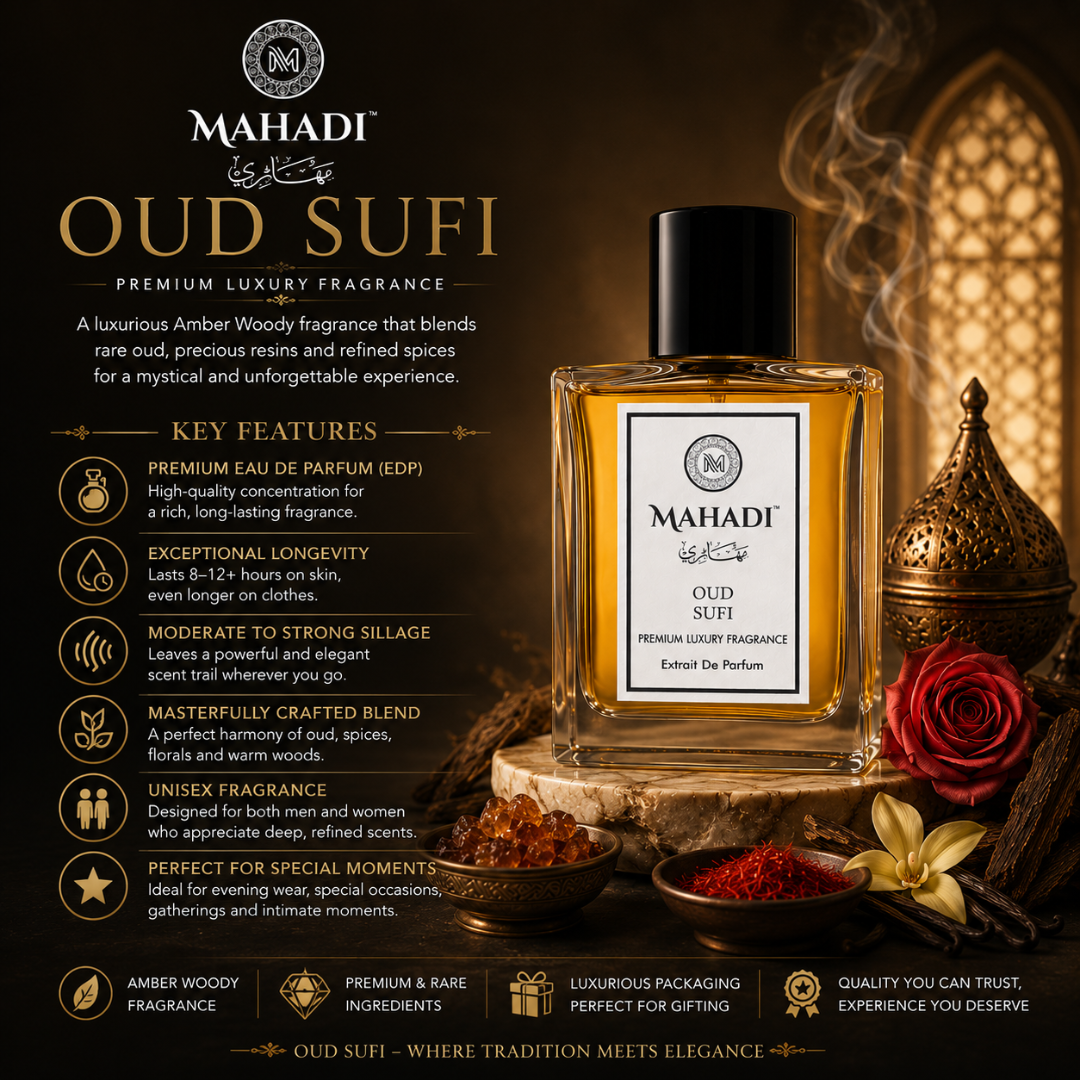 Oud Sufi Amber Woody Perfume | Oud, Patchouli, Sandalwood & Vanilla | Unisex Eau De Parfum