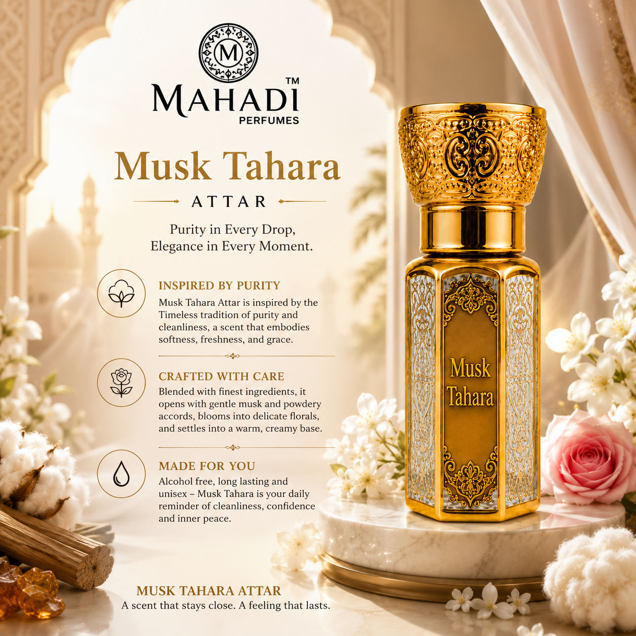 Musk Tahara Attar – Pure White Musk | Long-Lasting Alcohol-Free Unisex Attar