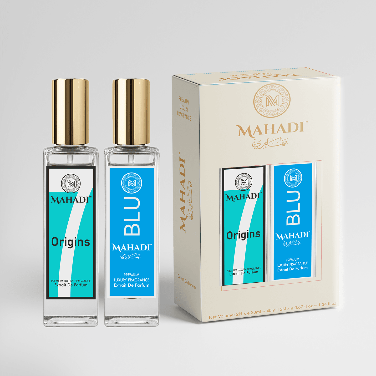 Luxury Perfume Gift Set Origins & Blu - 2 x 20ml Extrait De Parfum - 40 ml - Mahadi Perfumes