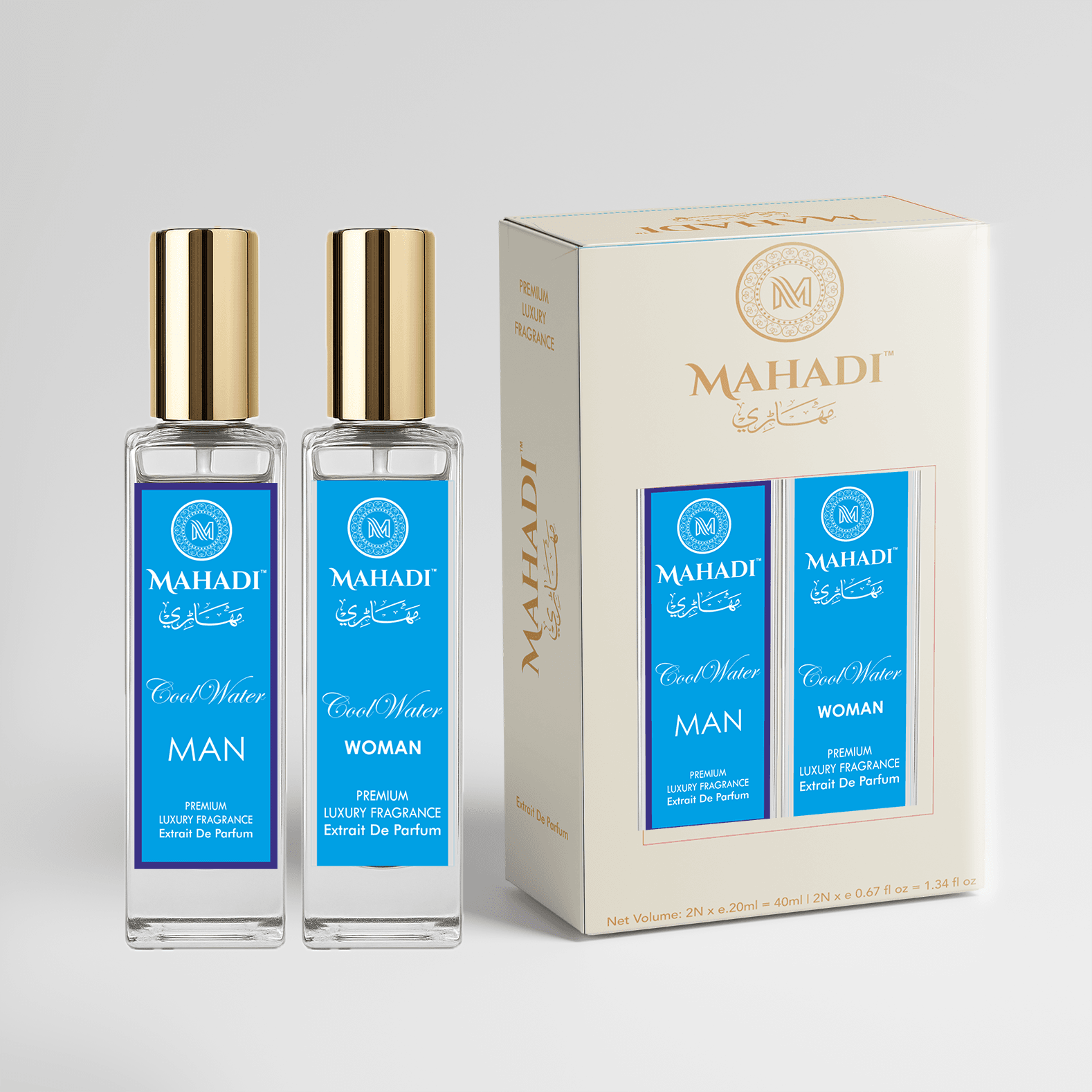 Luxury Perfume Gift Set Cool Water Men & Women - 2 x 20ml Extrait De Parfum - 40 ml - Mahadi Perfumes