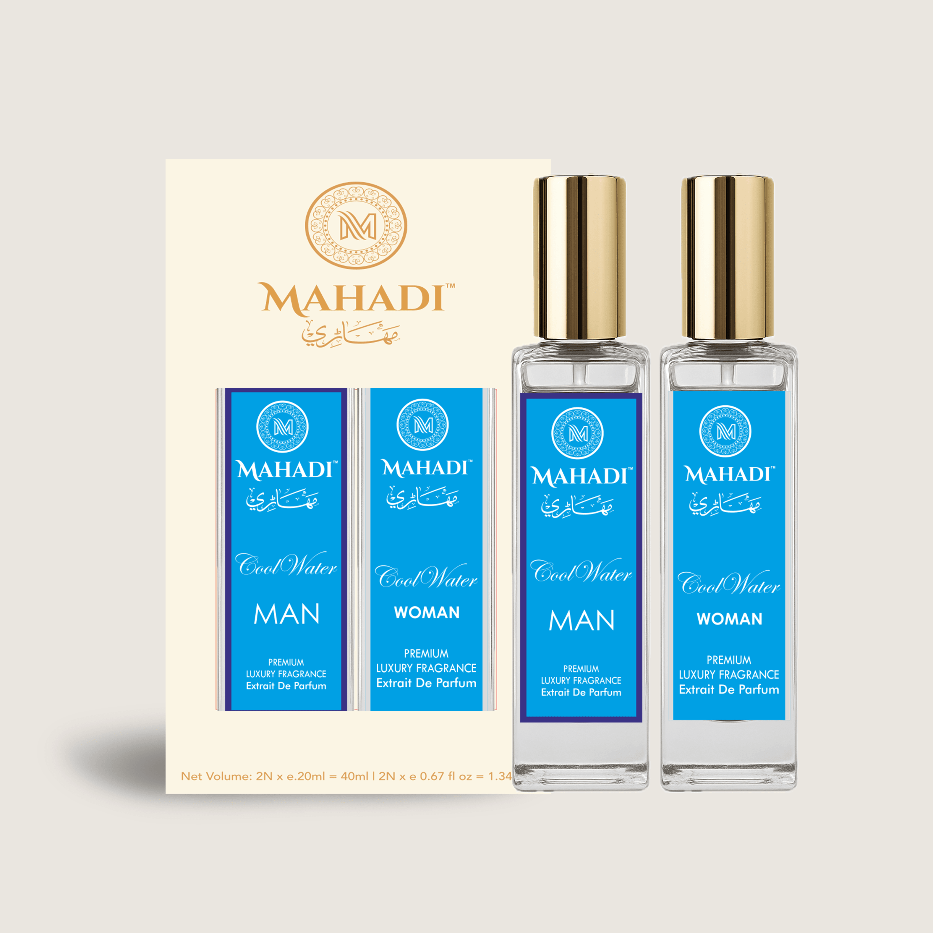 Luxury Perfume Gift Set Cool Water Men & Women - 2 x 20ml Extrait De Parfum - 40 ml - Mahadi Perfumes
