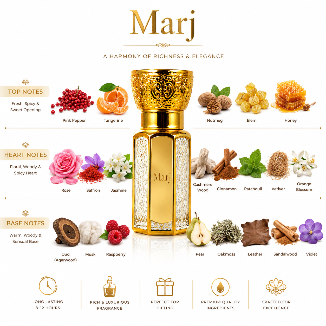 Marj Attar – Luxury Oud, Floral & Woody Long Lasting Unisex attar Oil