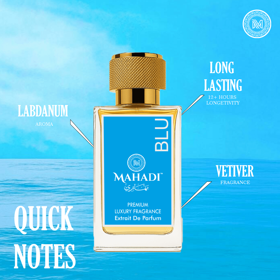 Blu | Eau de Parfum | Concentration for lasting performance | Perfect for daytime and casual wear | Affordable luxury with quality ingredients | Variants Available : 35ml Spray - Mahadi Perfumes