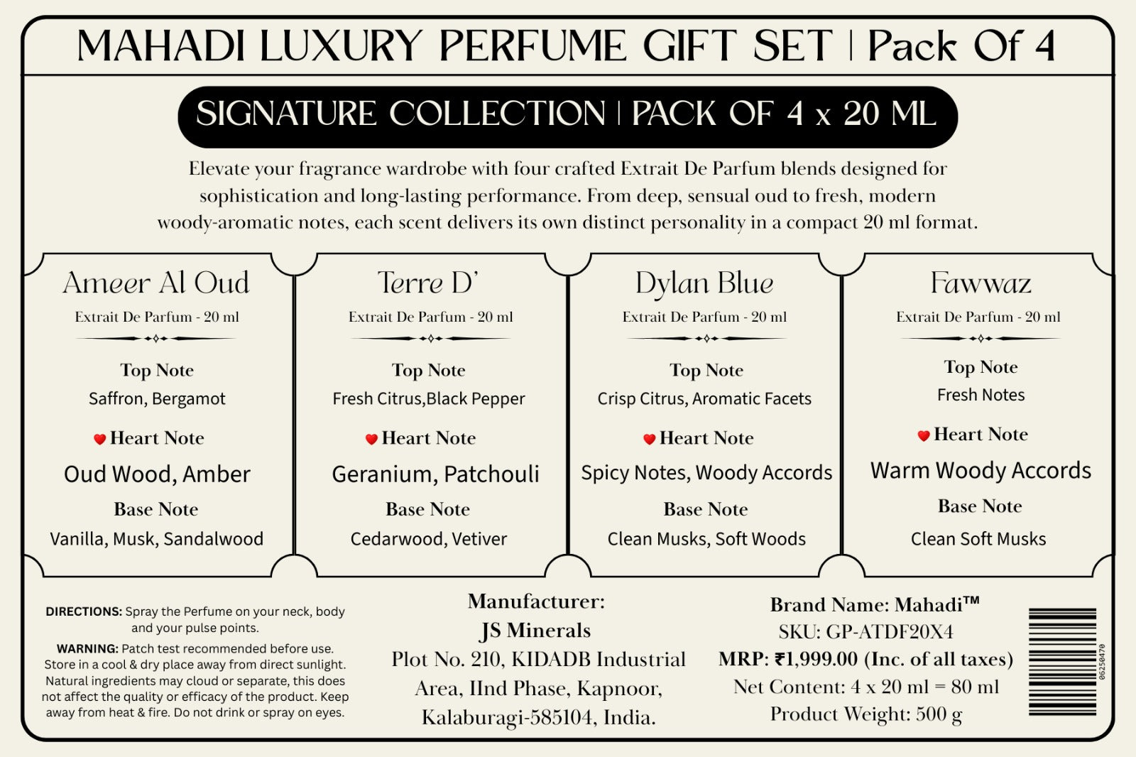 Luxury Perfume Gift Set | Pack Of 4 |Ameer Al Oud|Terre D'|Dylan Blue| Fawwaz - 4 x 20ml