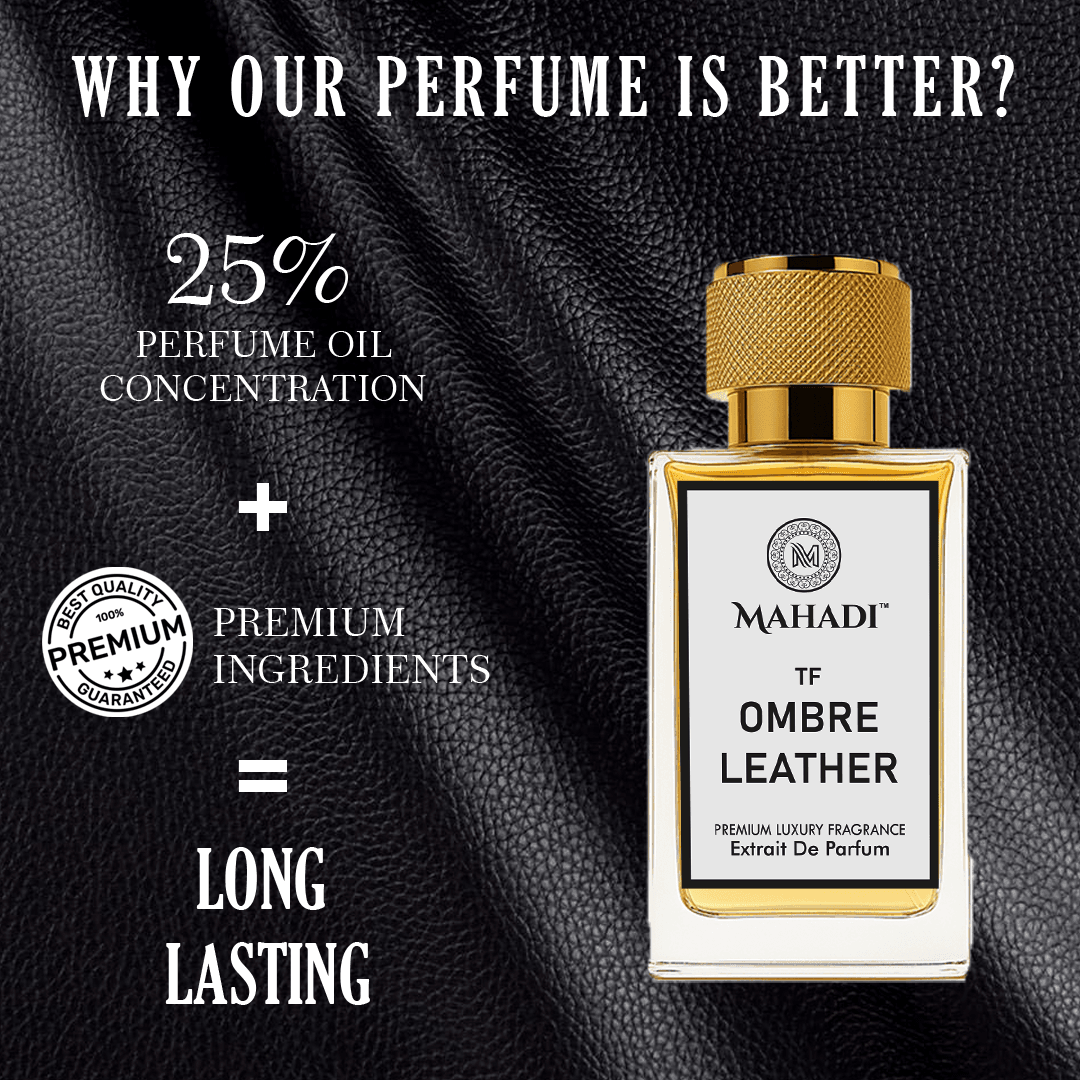 Ombré Leather Unisex Perfume EDP Spray for Men & Women | Leather Animalic Earthy Fragrance Accords | Luxury Gift for Him / Her | Variants Available : 35 ml / 100 ml - Mahadi Perfumes