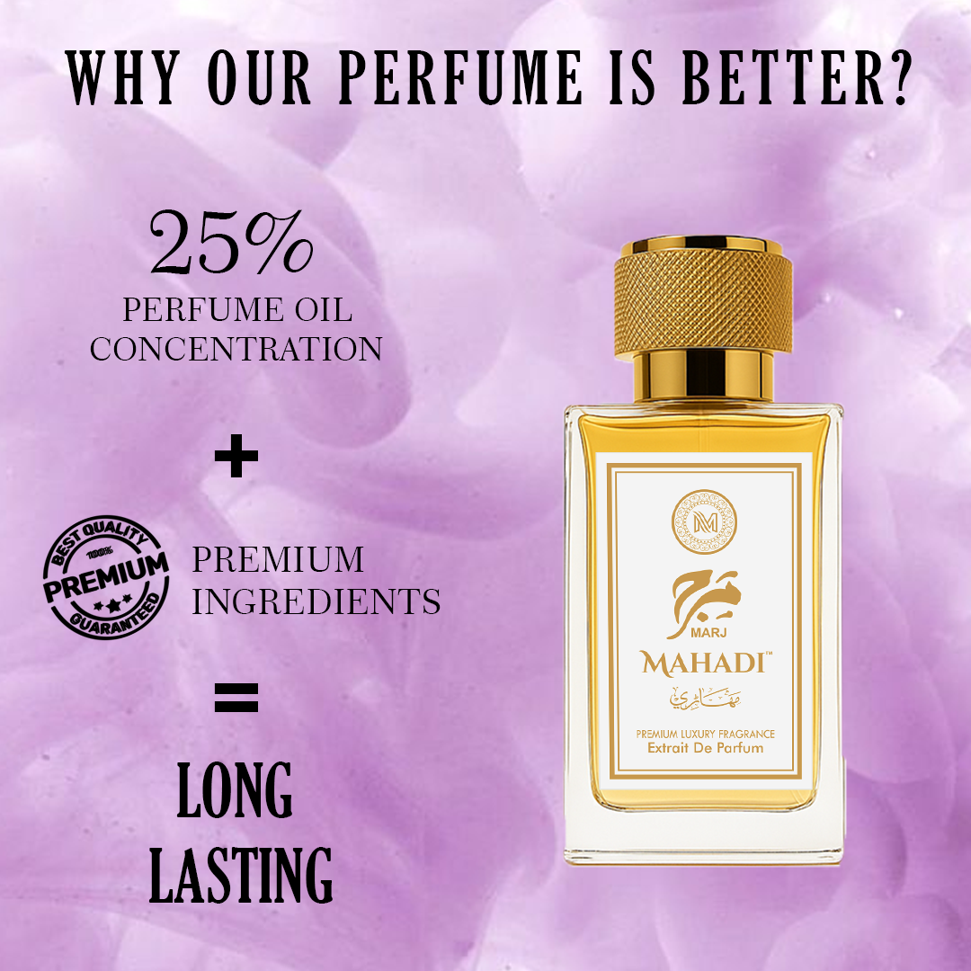 Marj Perfume Eau De Perfume | Premium Long Lasting Fragrance | Variants Available : 35 ml Spray / 100 ml Spray | Mahadi Perfumes