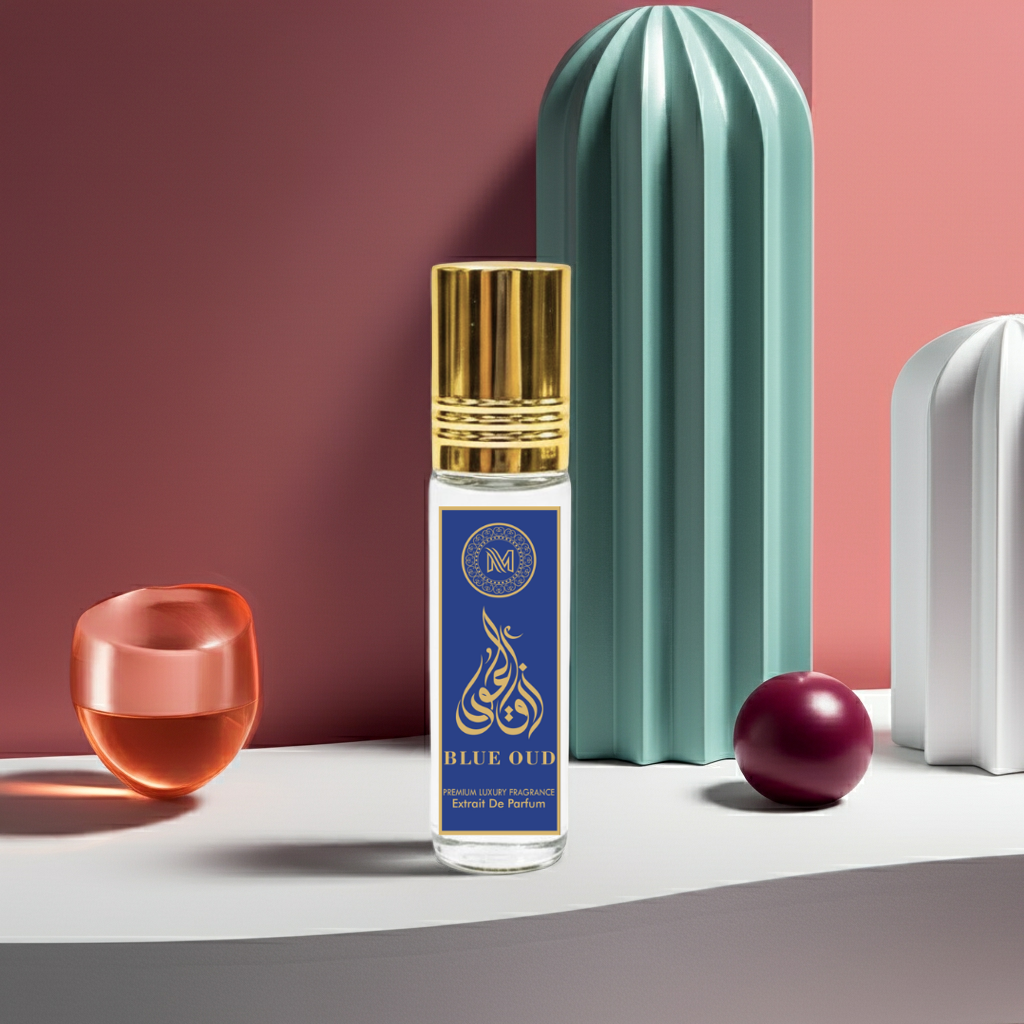 Blue Oud Arabic & French Blend | Non-Alcoholic Roll-on Fragrance Floral Attar (Agarwood, Rose, Sandalwood, Musk, Citrus)