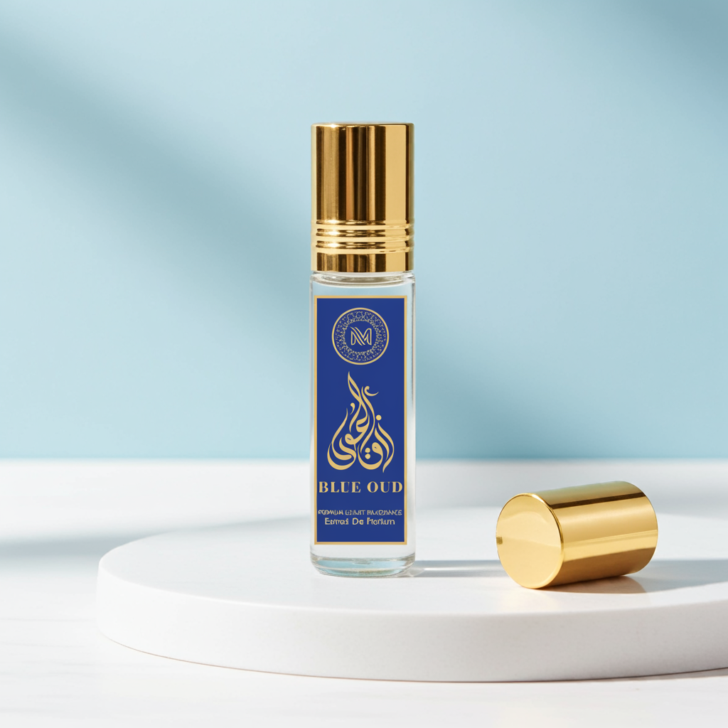 Blue Oud Arabic & French Blend | Non-Alcoholic Roll-on Fragrance Floral Attar (Agarwood, Rose, Sandalwood, Musk, Citrus)