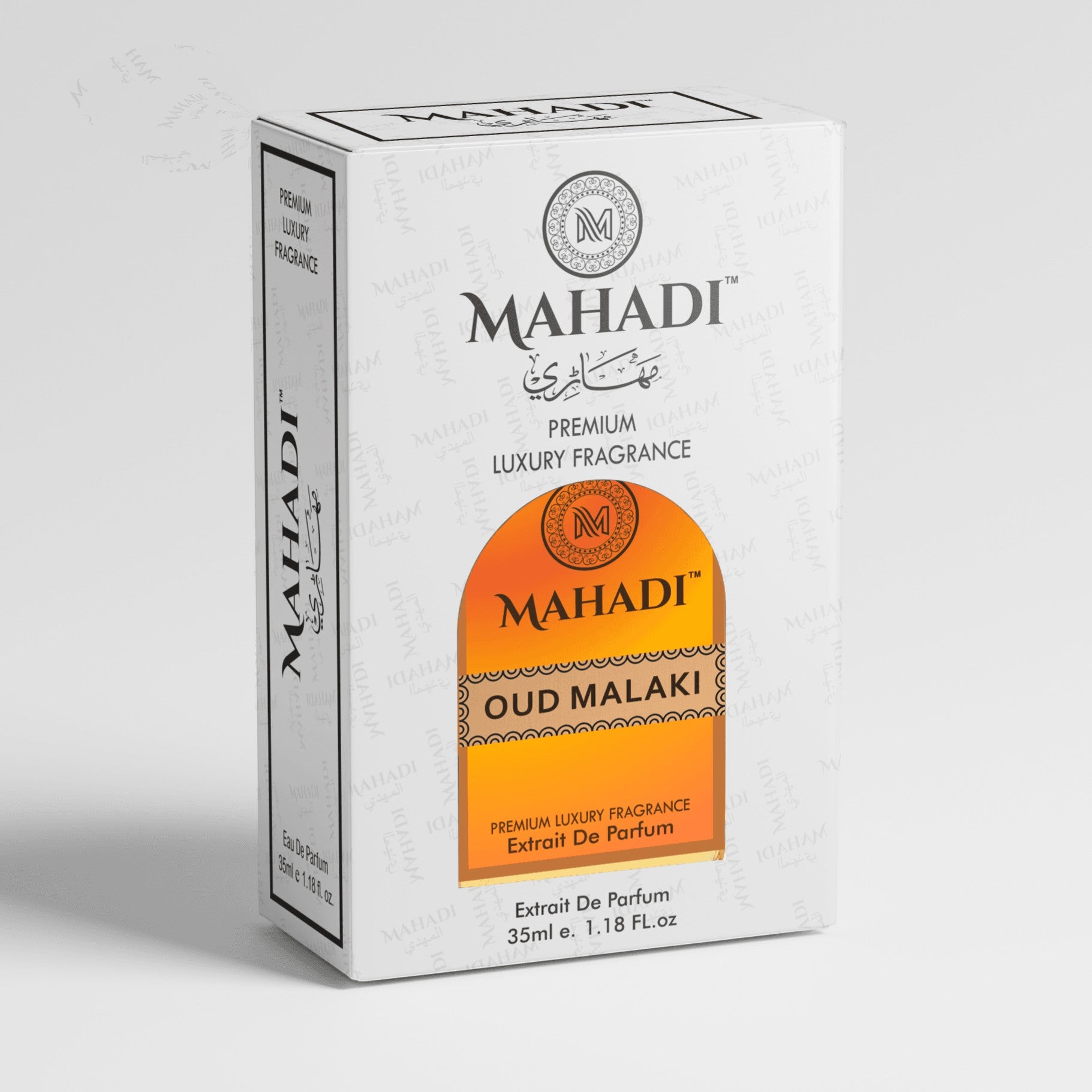 Mahadi Perfumes Oud Malaki Eau de Parfum, a luxurious oriental fragrance with oud, tobacco, and spices.